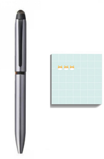 미쯔비시 제트스트림 태블릿 터치펜 듀얼 3색 멀티펜 0.5mm + 델리 미니 애니멀 접착 메모지 21543, 실버(멀티펜), 랜덤발송(메모지), 1세트