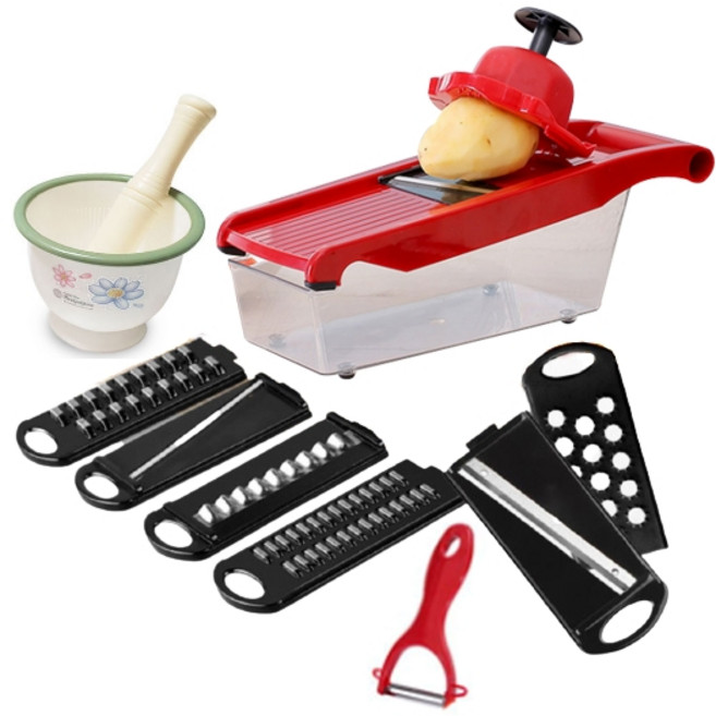 씨에카 다용도 10종 멀티 안전 채칼 세트 + 미니 절구, 혼합색상, 1개