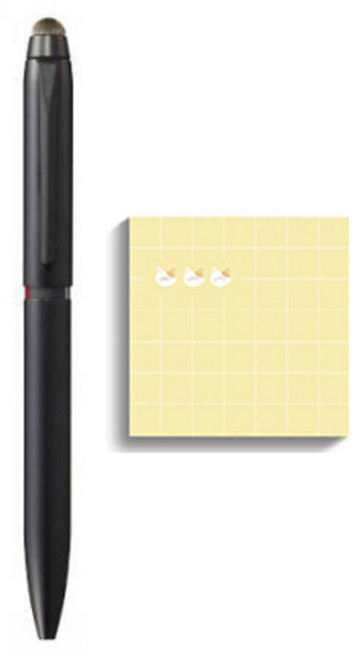 미쯔비시 제트스트림 듀얼 3색 터치펜 0.5mm + 델리 미니 애니멀 접착메모지 21543, 블랙(멀티펜), 메모지(랜덤발송), 1세트