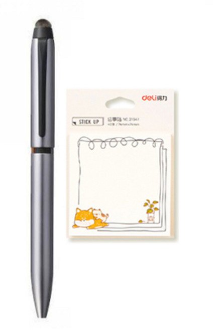 미쯔비시 제트스트림 듀얼 3색 터치펜 0.5mm + 델리 시바견 접착메모지 21541, 실버(멀티펜), 메모지(랜덤발송), 1세트