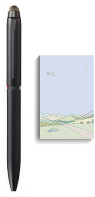 미쯔비시 제트스트림 듀얼 3색 터치펜 0.5mm + 델리 힐링 접착메모지 21542, 블랙(멀티펜), 메모지(랜덤발송), 1세트