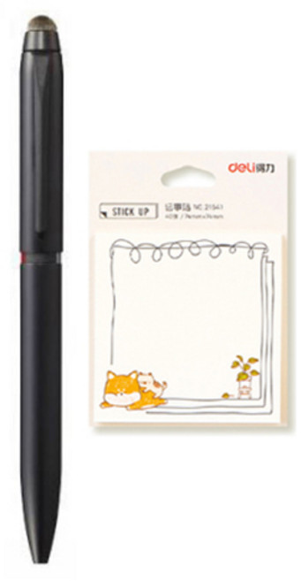 미쯔비시 제트스트림 듀얼 3색 터치펜 0.5mm + 델리 시바견 접착메모지 21541, 블랙(멀티펜), 메모지(랜덤발송), 1세트