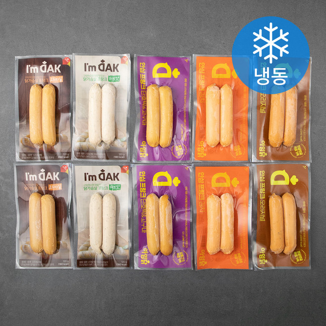 아임닭 닭가슴살 프랑크 소시지 2종 x 2p + 안심 소시지 3종 x 2p 세트 (냉동), 1.2kg, 1세트