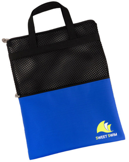 스윗스윔 대형 지퍼 포켓 망사가방, 블루