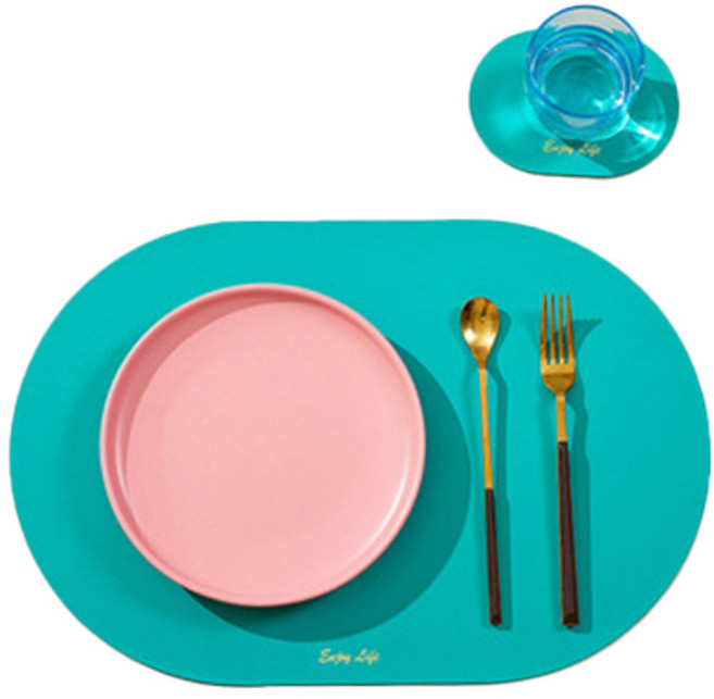 예쁜 주방소품 롱 라운드 플레이스매트 + 코스터 세트, 아쿠아블루, 1개