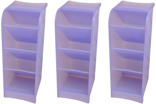 팝마인즈 데스크 수납 네컷 케이스, 투명 퍼플 와이드, 3개