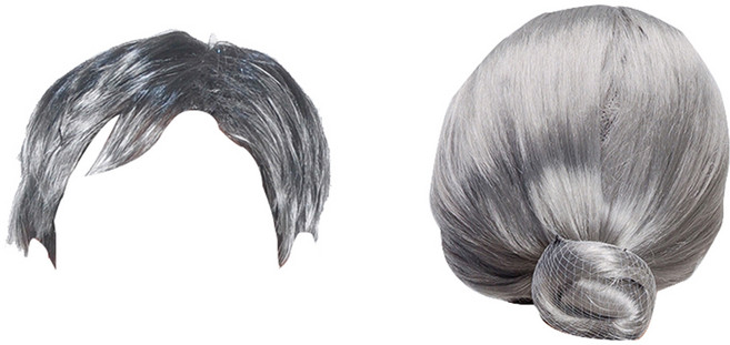 파티쇼 할머니 + 할아버지 가발 세트, 1세트