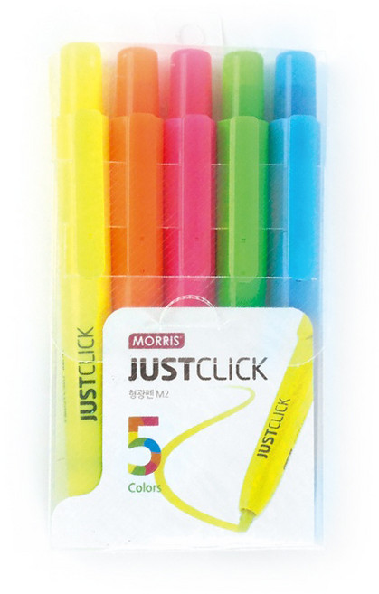 모리스 저스트클릭 형광펜 M2 5종 세트, Yellow, Orange, Pink, Yellow Green, Sky blue, 1세트