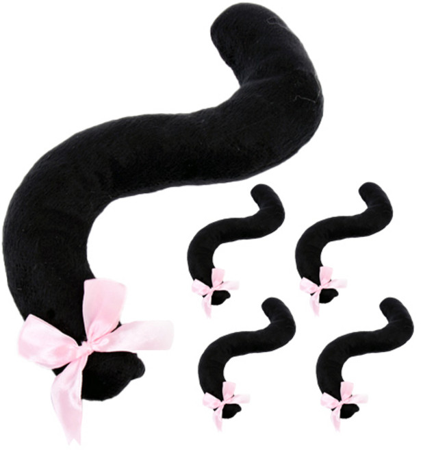 파티해 리본 고양이 꼬리 5p, 블랙, 1개