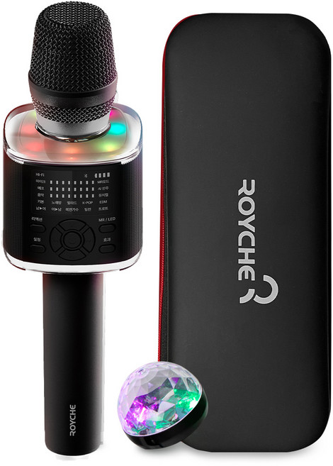 로이체 무선 2채널 사운드 레인보우 LED 블루투스 5.0 다이나믹 마이크 + 미러볼 + 파우치 세트, BTS-400MM(마이크), MB-8(미러볼), 혼합색상