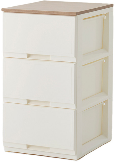 한샘 스페이스빌더 플라스틱 우드상판 서랍장 3단 M, 아이보리