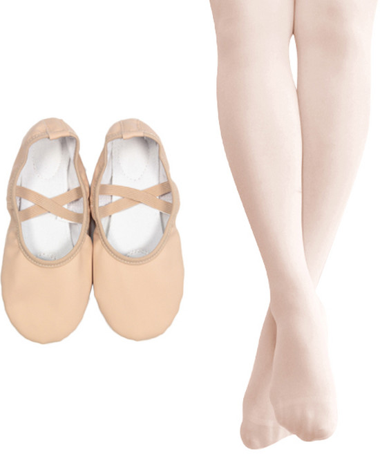 키즈발레몰 민자 가죽 발레슈즈 + 유발 타이즈