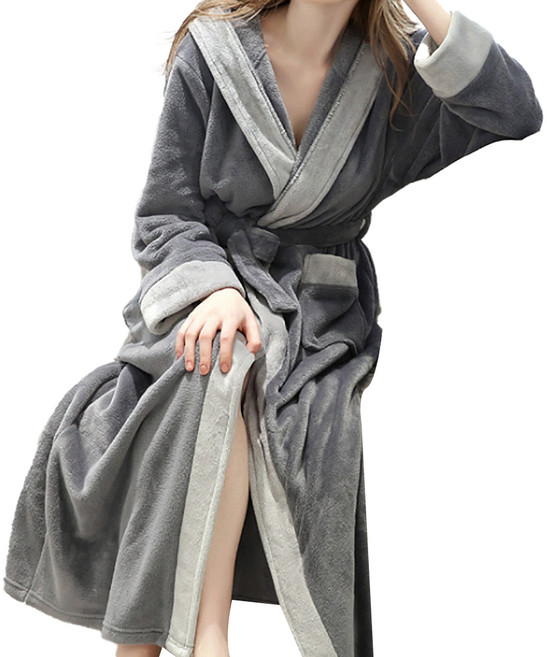 마켓에이 롱 플란넬 후드 샤워가운 L, 차콜, 1개