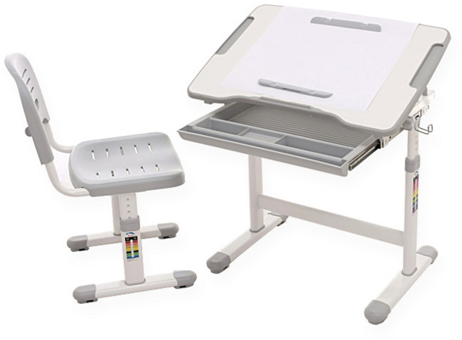 위드그로우 아동용 꼬모 책상 + 의자 + 컵홀더 + 롤페이퍼 세트, 그레이