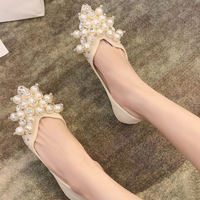 페이퍼먼츠 왕방울 진주송이 쿠션 펌프스 플랫 슈즈 00293