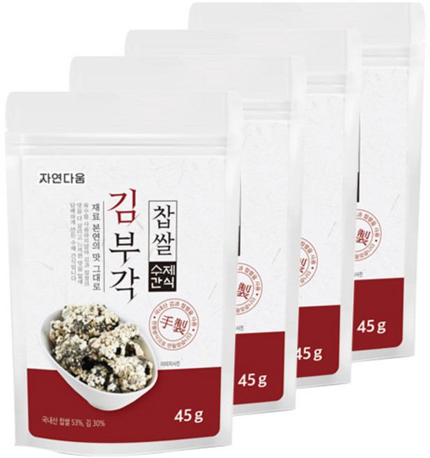 자연다움 마늘 찹쌀 바삭 바삭 눈꽃 김부각, 45g, 4개