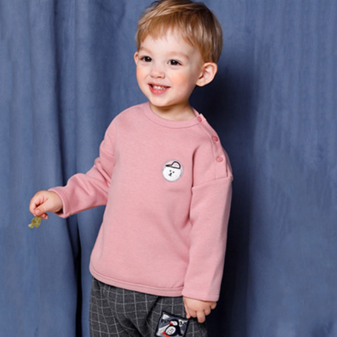 밀크마일 유아용 심플 캣도그 왕 기모 티셔츠