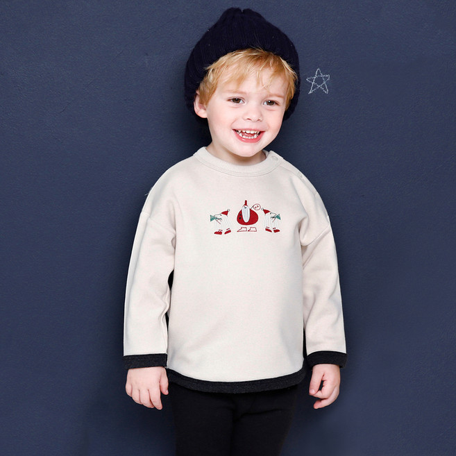 밀크마일 유아용 뚜뚜 드랍 숄더 왕 기모 티셔츠