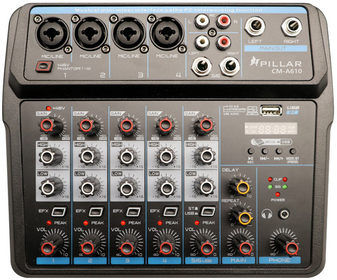 필라 USB 콘솔 48V 팬텀 파워 블루투스 6채널 오디오 믹서, CM-A610