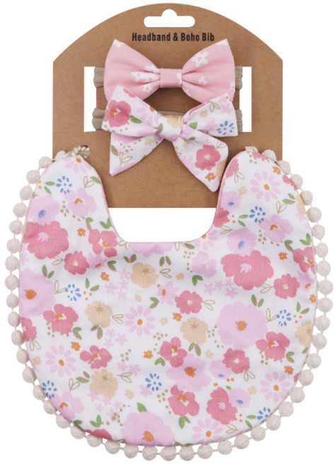 HARAROI 雙面圍兜+髮帶, Fresh Spring Flowers, 1組