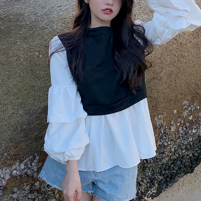 메이첼 벌룬 셔링 소매 큐트 블라우스 00302