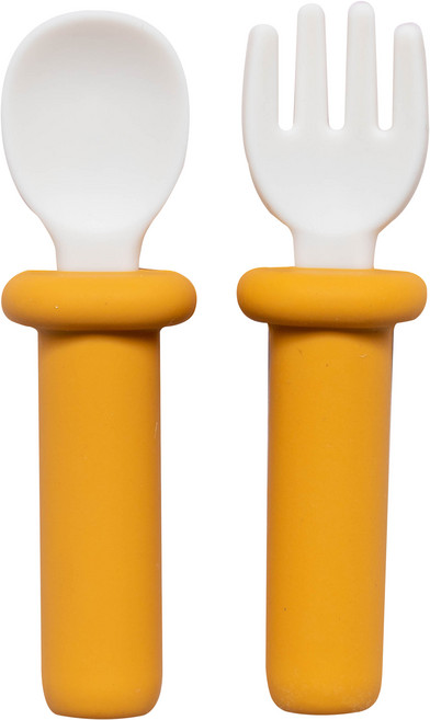 랄라비 유아용 아이주도 플러스 스푼 + 포크 세트, Yellow, 스푼+포크+케이스, 1세트