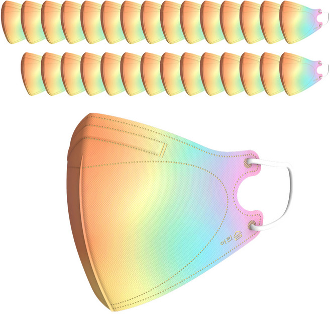 어린숨 엣지 컬러마스크 중형 새부리형, 30개입, 1개, 레인보우