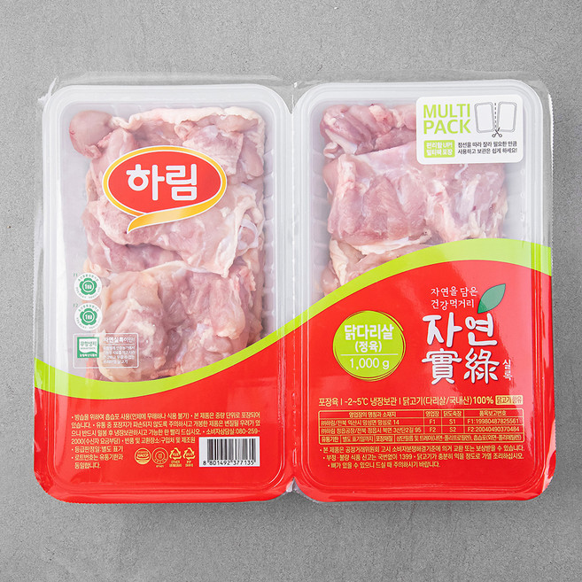 자연실록 무항생제 인증 닭정육 닭다리살, 1kg, 1개