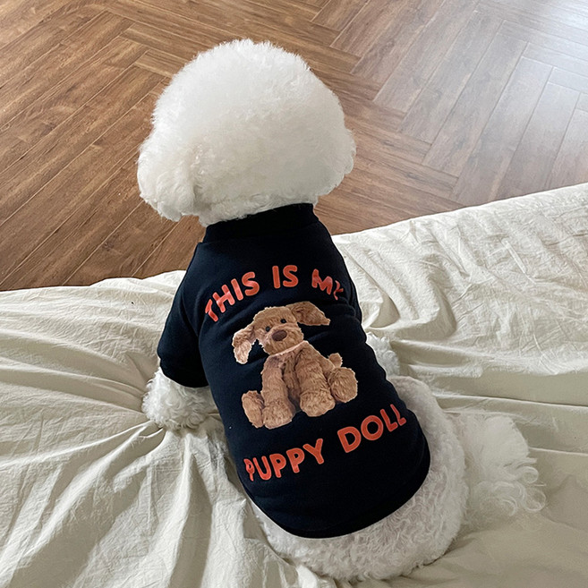 bydamsoomi 狗狗幼犬情侶大學T, 黑色