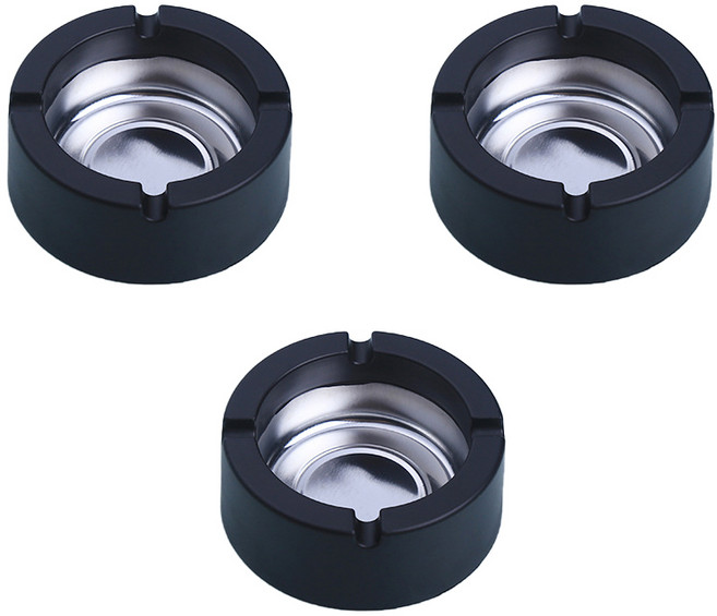 耐用塑膠圓形菸灰缸, 黑色, 3個