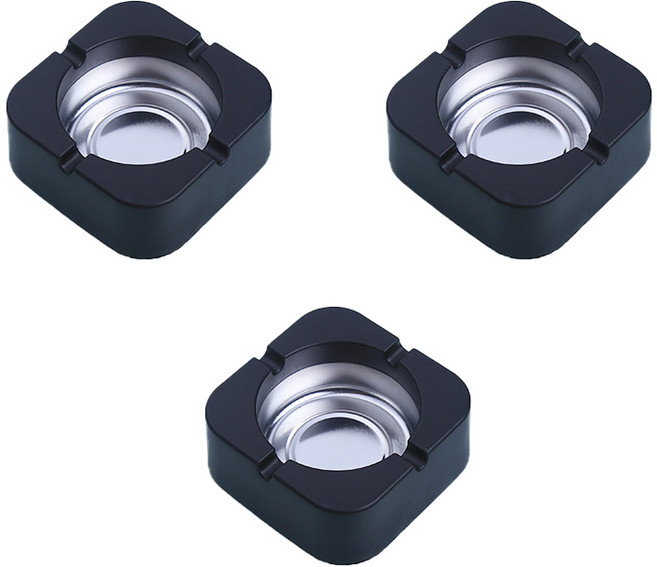 Durable塑膠方形菸灰缸, 黑色, 3個