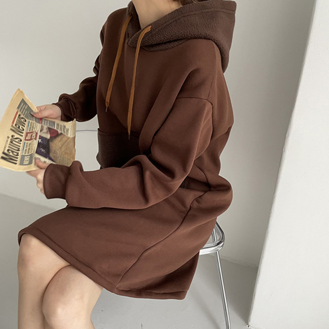 메이첼 양털 후드 포켓 기모 데일리 원피스 00225 빅사이즈 포함