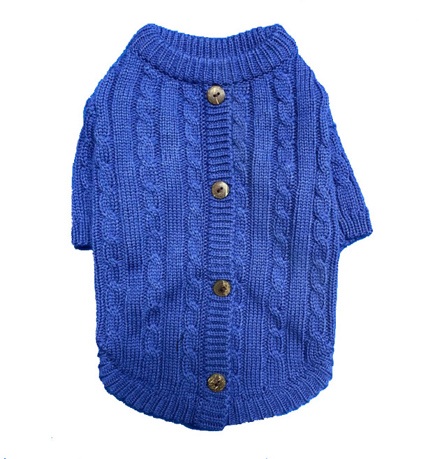 디자인사노 강아지 꽈배기 가디건 니트, 블루, 1개