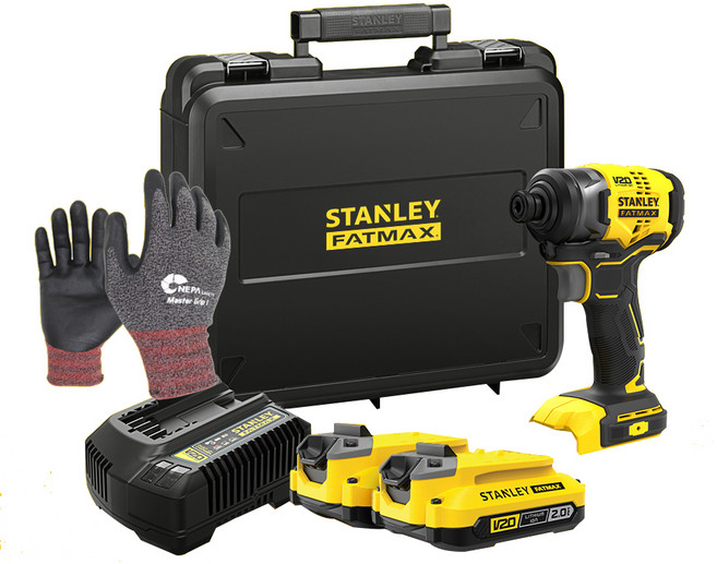 스탠리 임팩드라이버 SBI810D2K + 배터리 2p + 작업장갑 세트, 1세트