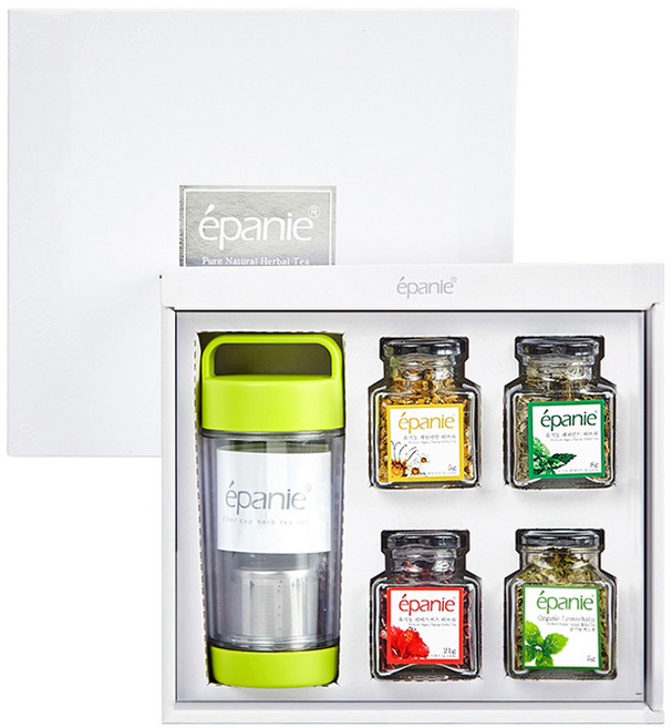 에빠니 유기농 허브티 힐링 세트 그린, 1세트, 허브차 4종 + 텀블러 + 쇼핑백