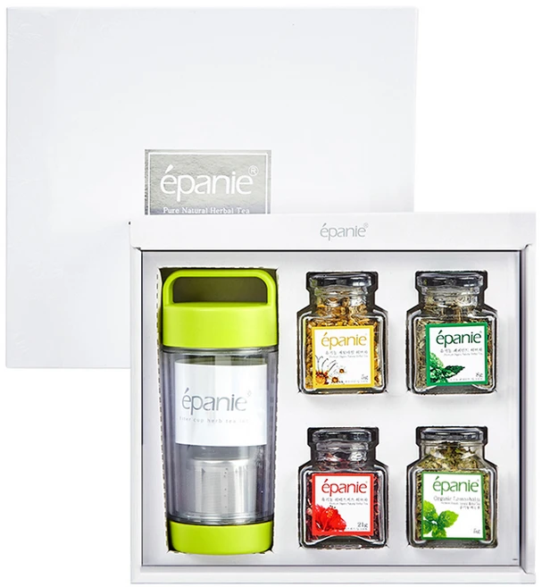 에빠니 유기농 허브티 힐링 세트 그린, 1세트, 허브차 4종 + 텀블러 + 쇼핑백 - 쿠팡