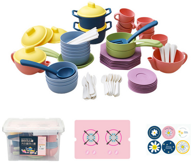 캐스비 플레이 데이지스쿨 키친클래스룸 주방놀이 세트 2219, 아이보리 + 인디핑크 + 퍼플 + 옐로우 + 옐로우그린 + 블루스카이 + 네이비, 1개
