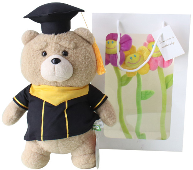 모리앤 테드베어 중형인형 + 스마일꽃 3p + 기프트 쇼핑백, 학사모테드(인형), 36cm, 1개