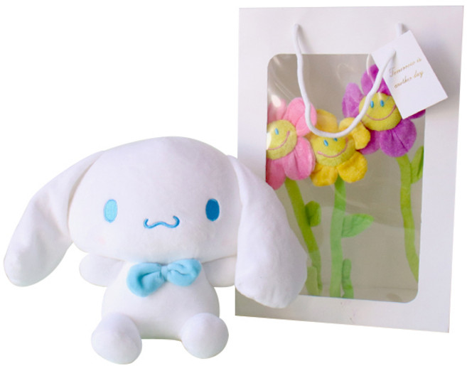MORIANN 三麗鷗中型娃娃 + 微笑花 3入 + 禮物提袋, 23cm, 大耳狗喜拿(娃娃), 1個