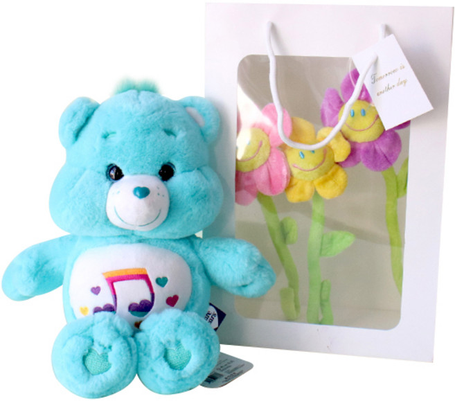 모리앤 케어베어 중형인형 + 스마일꽃 3p + 기프트 쇼핑백, 케어베어 민트(인형), 36cm, 1개