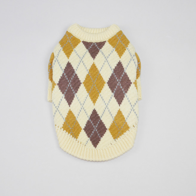 강아지 아가일니트, 베이지, 1개