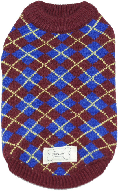 강아지 프리미엄 아가일 니트조끼, 브라운, 1개