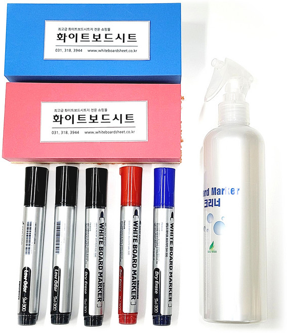 생잉크마카 검정 3p + 빨강 + 파랑 + 대형 매직폼 지우개 + 이중 극세사 지우개 + 클리너, 검정, 빨강, 파랑, 1세트