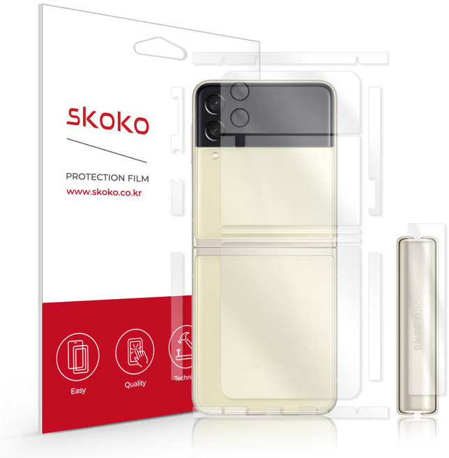 Skoko Galaxy Z Flip3 亮面背面 + 側面 + 鏡頭 + 轉軸 保護膜套組, 1套