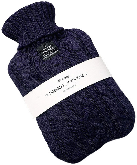 에버하우스 베이직 보온 물주머니 2L + 니트 커버 세트 네이비, 1세트