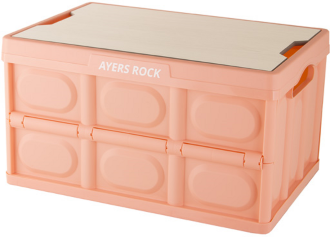 에어즈락 캠핑 폴딩박스 테이블 일반형 + 베이직 상판 + 캠핑스티커 + 테이블매트, 베이비핑크(폴딩박스), 크림(상판), 랜덤발송(스티커, 매트)