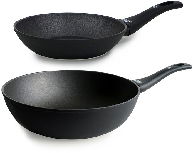 TVS 비르투스 인덕션 프라이팬 2종 세트, 블랙, 프라이팬 24cm + 웍 30cm