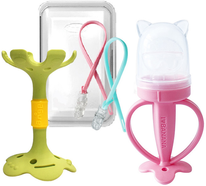 앙쥬 2종 세트, 노꼭지, 입술 그린(치발기), 고양이과즙(과즙망), 랜덤발송(실리콘클립), 1세트