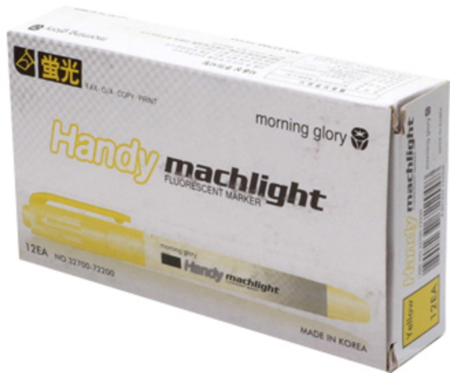 모닝글로리 뉴핸디 마하라이트 형광펜 12p, 노랑, 1개