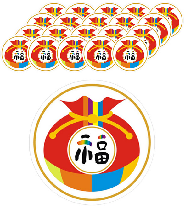 오색 복주머니 포장 데코 스티커 5cm, 혼합색상, 80개